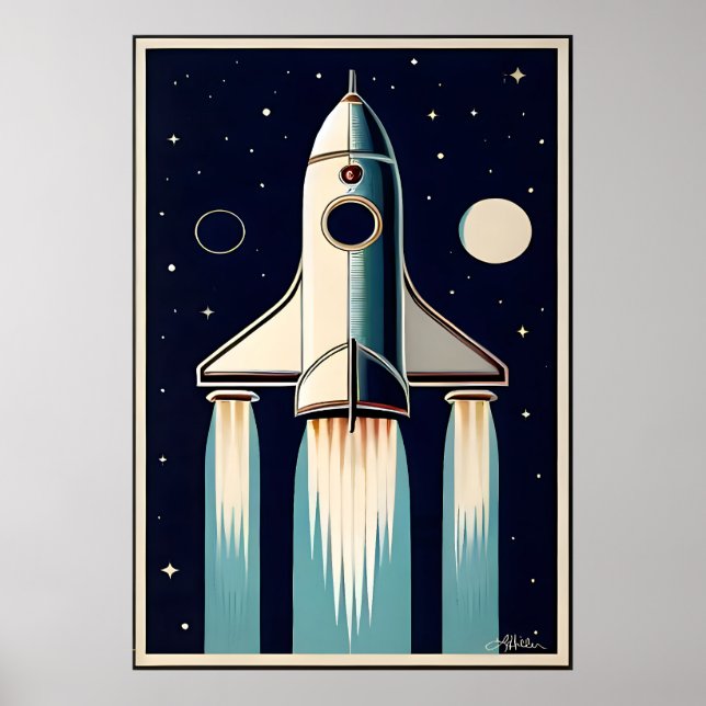 Poster Space Age Retro 50s Rocket Ship (Devant)