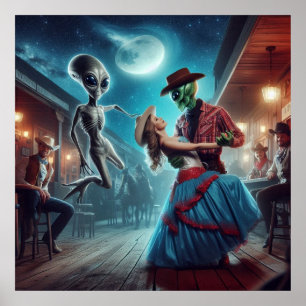 Poster "Space Alien Dancing", "Old West Saloon", Cowgirl