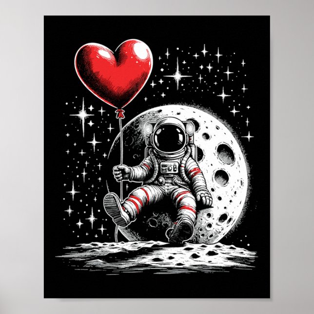 Poster Space Astronaut Heart Bylloon Valentine's Day Vale (Devant)