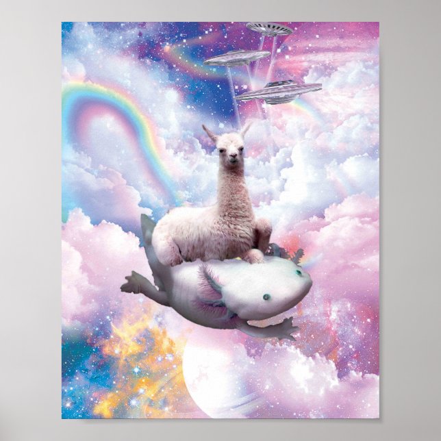 Poster Space Llama équitation Axolotl - Arc-en-ciel (Devant)