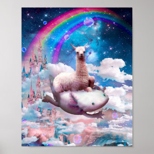 Poster Space Llama équitation Axolotl - Arc-en-ciel