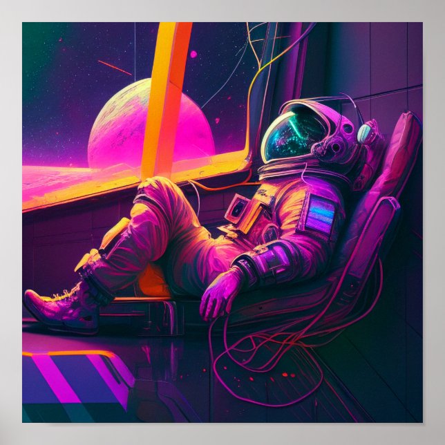 Poster "Space Lounge" - Futuristic Neon Art (Devant)