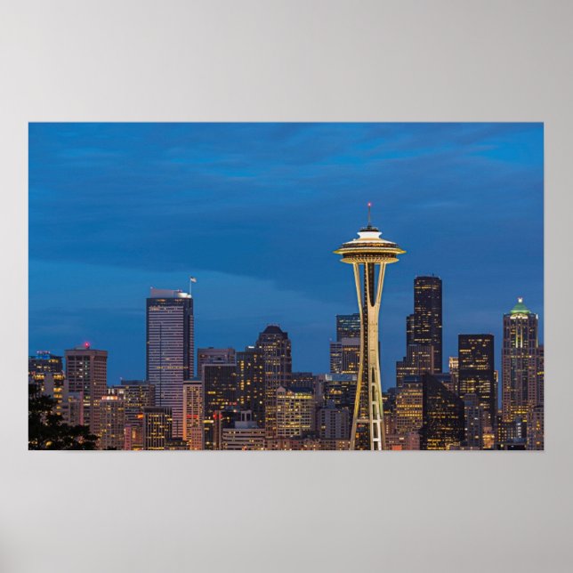 Poster Space Needle et le centre de Seattle (Devant)