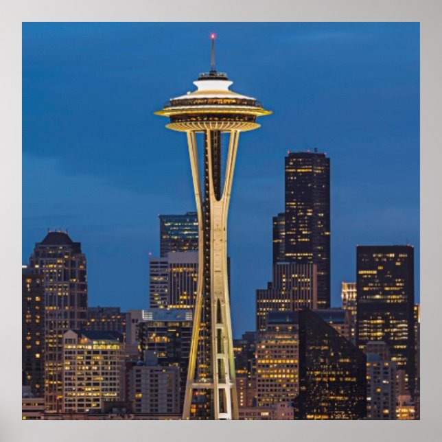 Poster Space Needle et le centre de Seattle (Devant)