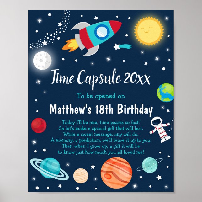 Poster Space Rocket Ship Planet Temps Capsule 1er anniver (Devant)