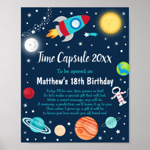Poster Space Rocket Ship Planet Time Capsule 1st Birthday