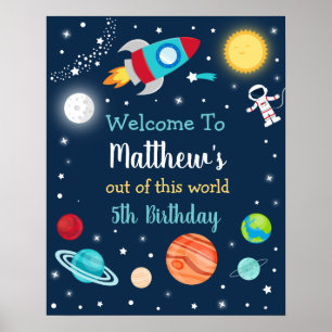Poster Space Rocket Ship Planètes Anniversaire Bienvenue