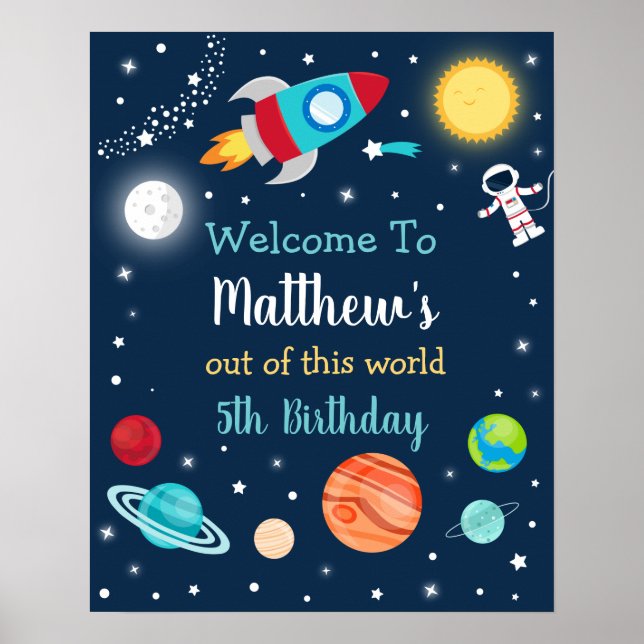 Poster Space Rocket Ship Planètes Anniversaire Bienvenue (Devant)