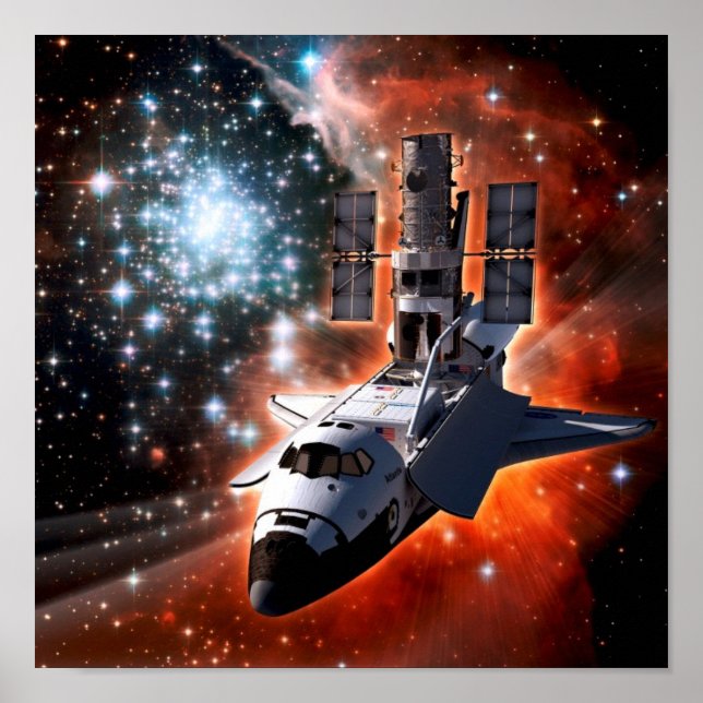 Poster Space Shuttle Atlantis Hubble Telescope Artwork (Devant)