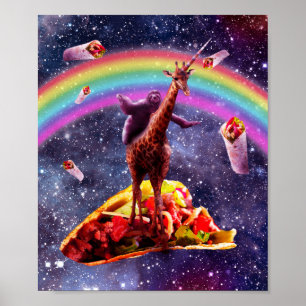 Poster Space Sloth Riding Giraffe Unicorn - Taco & Burrit