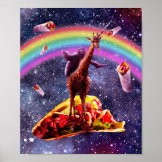 Poster Space Sloth Riding Giraffe Unicorn - Taco & Burrit