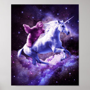 Poster Space Sloth Riding On Unicorn