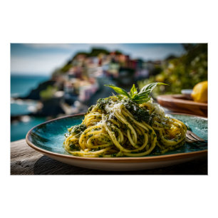 Poster Spaghetti au citron Basil Pesto - Terrasse côtière