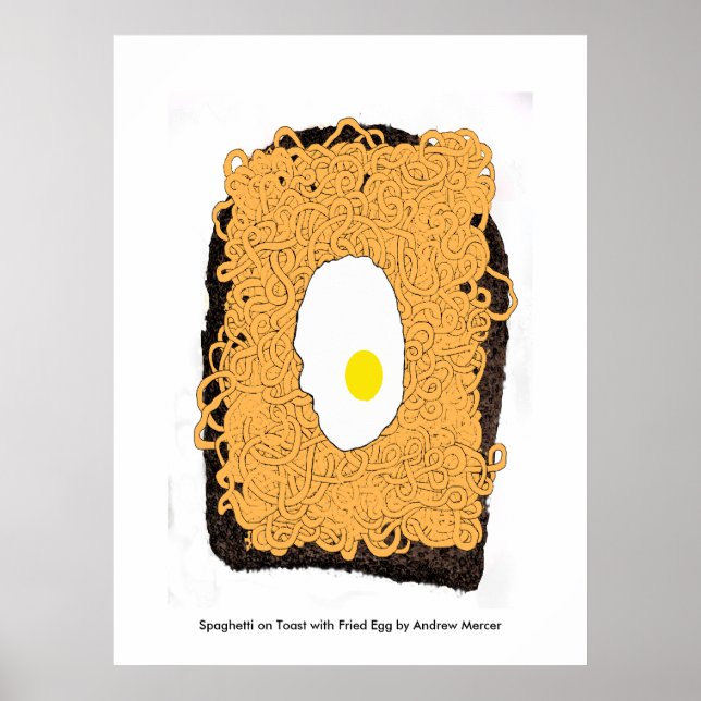 Poster Spaghetti au toast avec oeuf frit. (Devant)