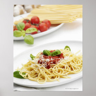 Poster Spaghetti avec la sauce tomate et le basilic