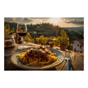 Poster Spaghetti Bolognese sur le vignoble Terrasse Table