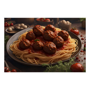 Poster Spaghetti et boulettes de viande