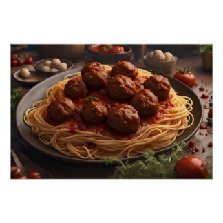 Poster Spaghetti et boulettes de viande