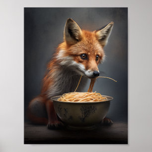 Poster Spaghetti mangeant de Renard Rouge