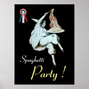 Poster SPAGHETTI PARTY, CUISINE ITALIENNE, noir rouge