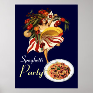 POSTER SPAGHETTI PARTY DANCE, CUISINE ITALIENNE ET TOMATE