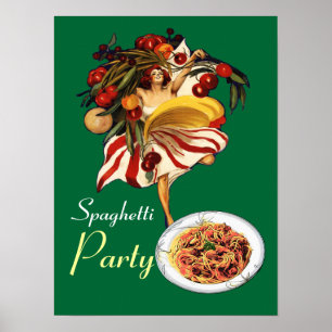 POSTER SPAGHETTI PARTY DANCE, CUISINE ITALIENNE ET TOMATE