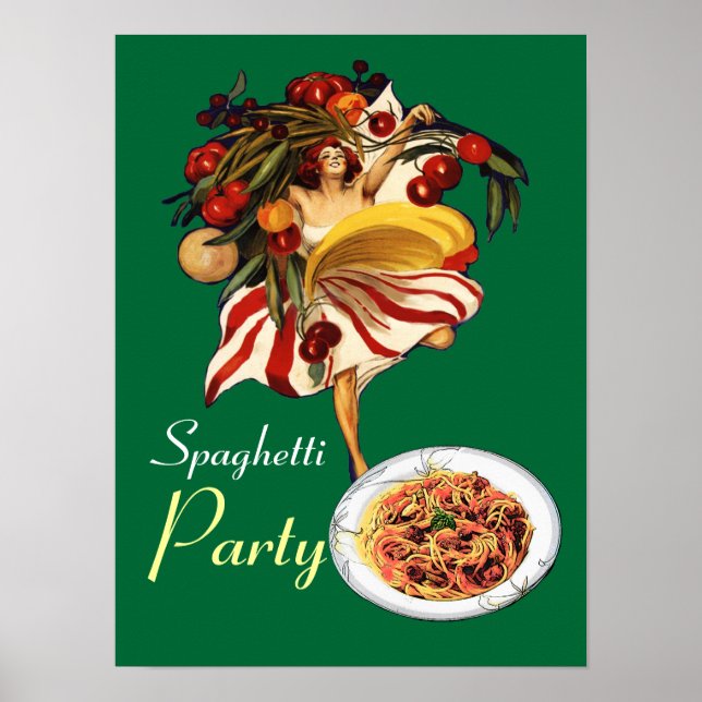 POSTER SPAGHETTI PARTY DANCE, CUISINE ITALIENNE ET TOMATE (Devant)