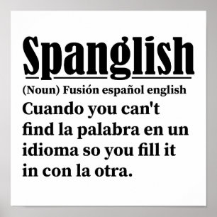 Poster Spanglish Funny Définition Espagnol Anglais