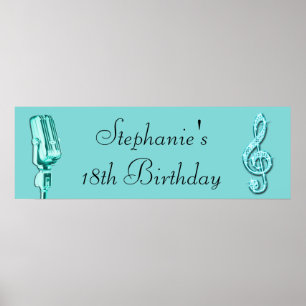 Poster Sparkle Music Note et rétro Microphone Anniversair