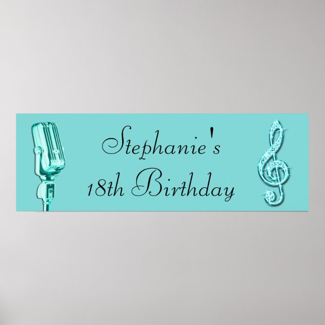 Poster Sparkle Music Note et rétro Microphone Anniversair (Devant)