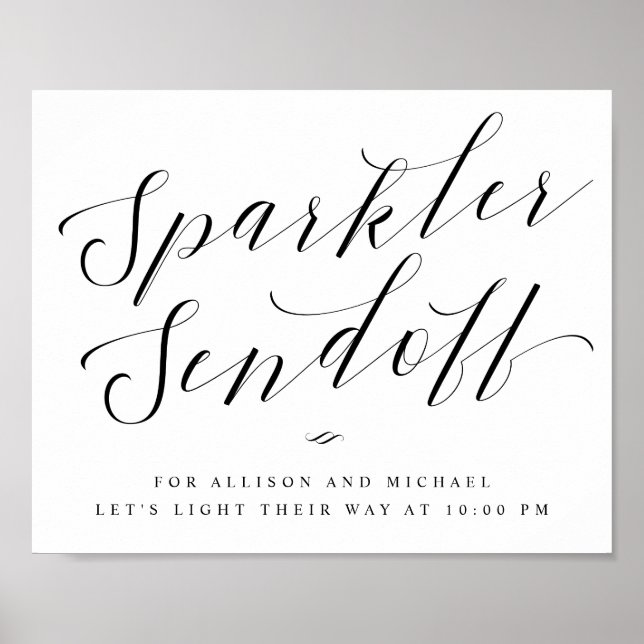 Poster Sparkler Sendoff Élégant Mariage de calligraphie (Devant)