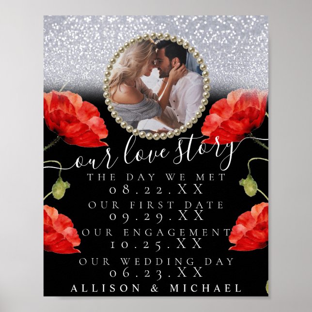 Poster Sparkly Floral Photo Our Love Story Mariage Sign (Devant)