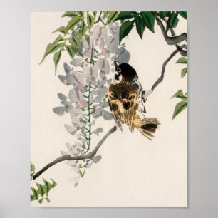 Poster Sparrow on a branch by Kono Bairei