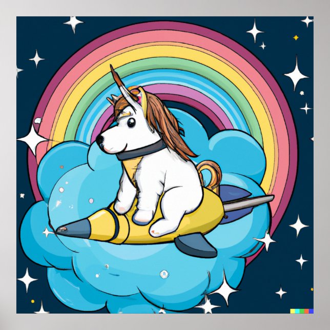 Poster spatial de chien Unicorn - Whimsical Galaxy (Devant)