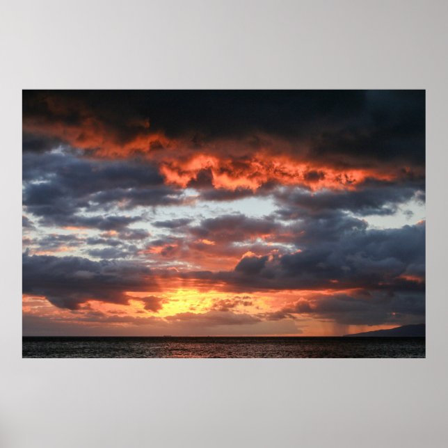 Poster Spectaculaire coucher de soleil de Maui avec affic (Devant)