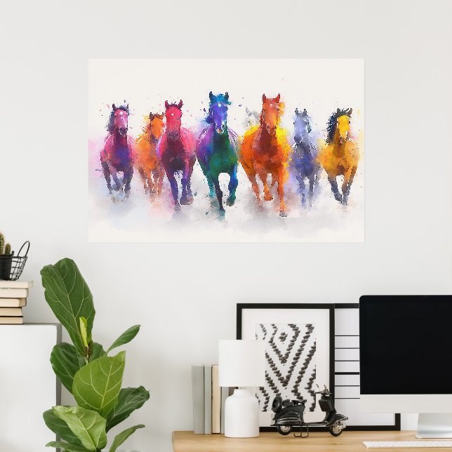 Poster Spectre sauvage - Chevaux d'aquarelle à la galopan (Bureau à domicile)