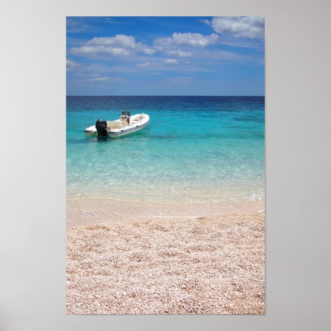 Poster Speedboat dans l'affiche bleue de la mer (Devant)