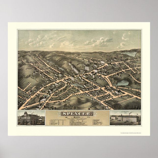Poster Spencer, MA Carte panoramique - 1877 (Devant)