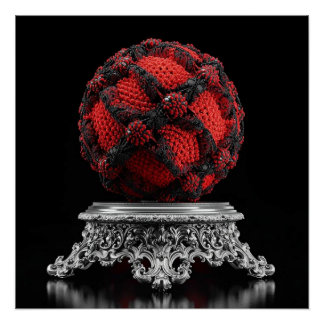 Poster Sphère de Mandelbrot rouge et noir sur piédestal a