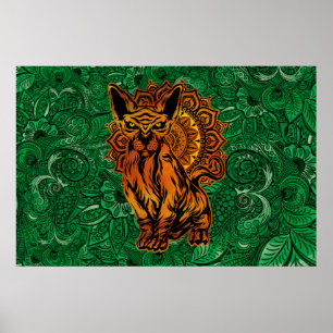Poster Sphinx Cat Tattoo concept art with a Mandala Back.