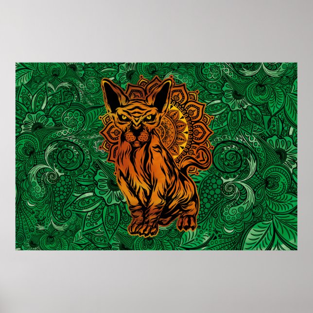 Poster Sphinx Cat Tattoo concept art with a Mandala Back. (Devant)