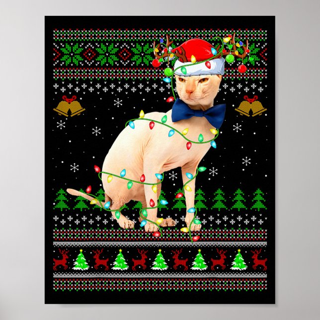 Poster Sphynx Cat Ugly Christmas Sweaters Holiday Santa C (Devant)