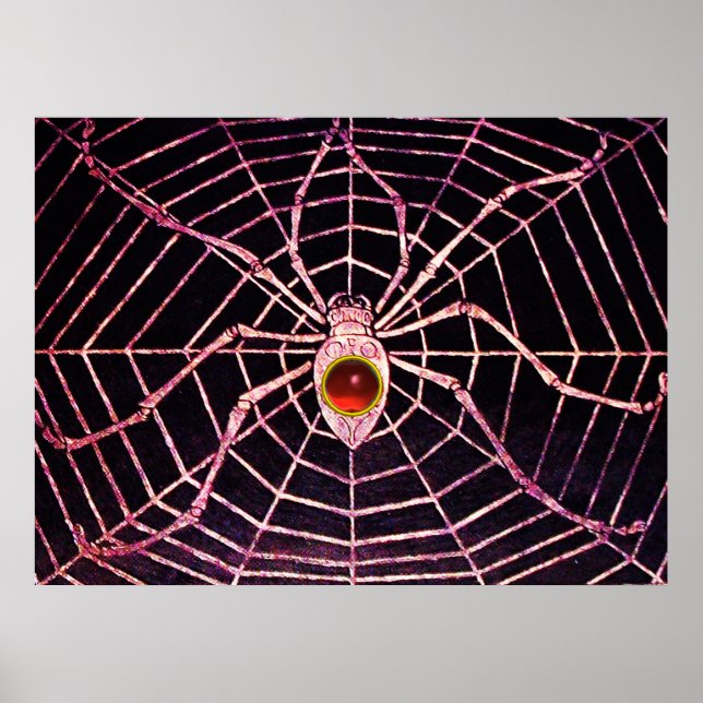 Poster SPIDER ET WEB Rouge Ruby Gemstone Noir (Devant)