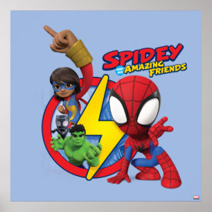 Poster Spidey, Mme Marvel, Black Panther, et Hulk Badge