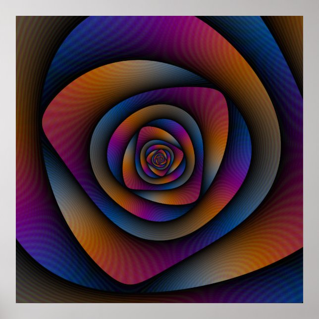 Poster Spiral Labyrinthe en bleu orange et rose (Devant)