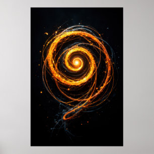 Poster Spirale Abstraite d'Énergie Lumineuse sur Fond Noi
