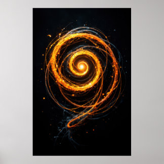 Poster Spirale Abstraite d'Énergie Lumineuse sur Fond Noi