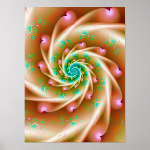 Poster Spirale Coeurs roses
