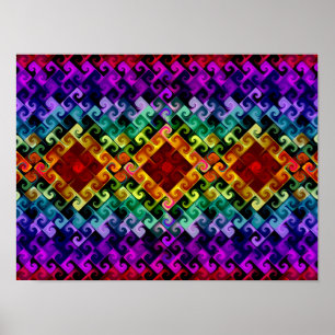 Poster Spirale de diamant arc-en-ciel abstrait géométriqu