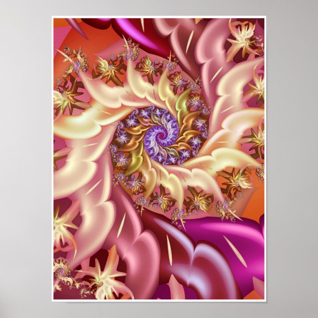 Poster Spirale fractale d'infini rose (Devant)